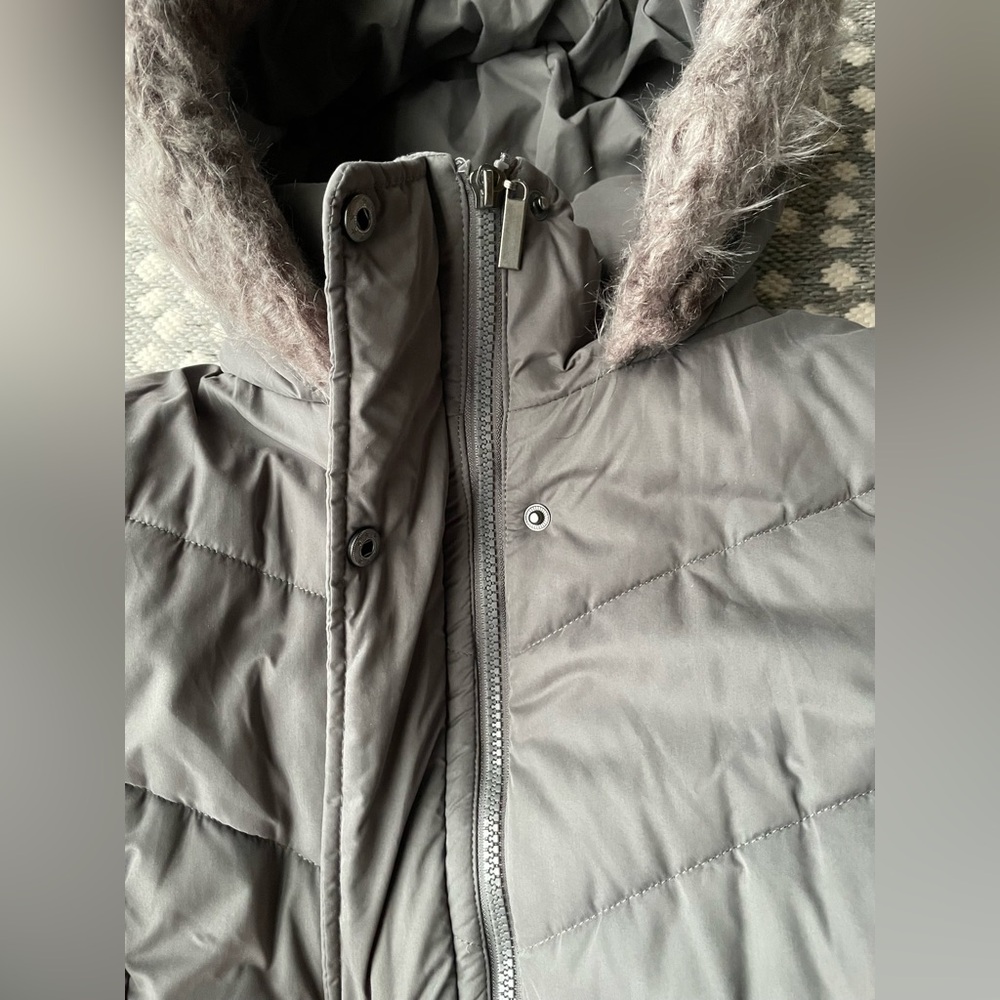 A New Day Parka Coat Jacket Fur Hood Small pewter gray grey quilted puffer zip - Picture 7 of 13